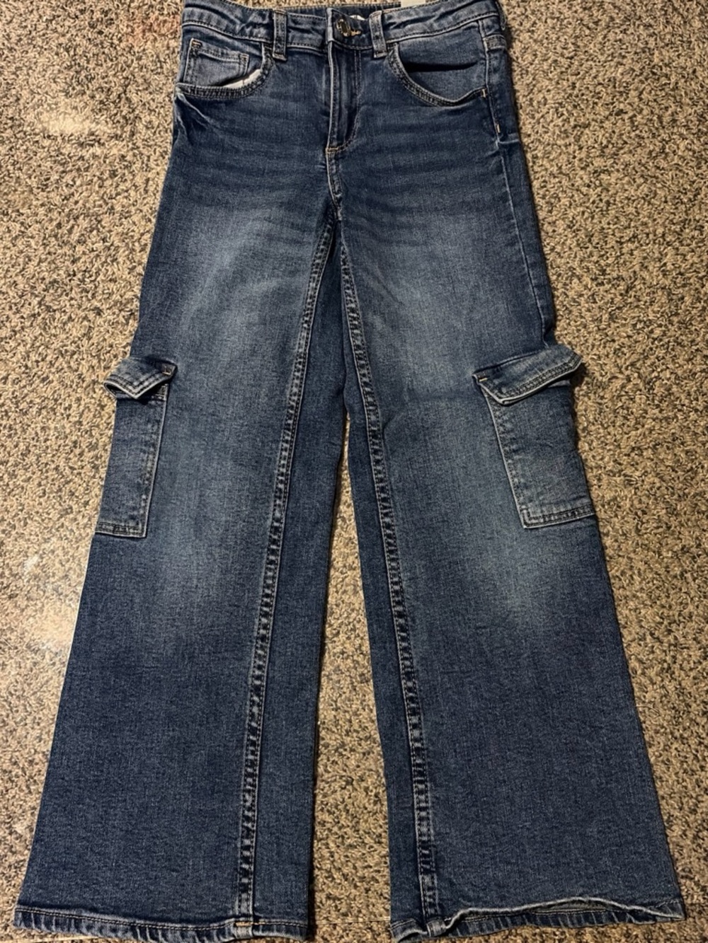 Girls Wide Leg Cargo Jeans in Dark Blue size 7